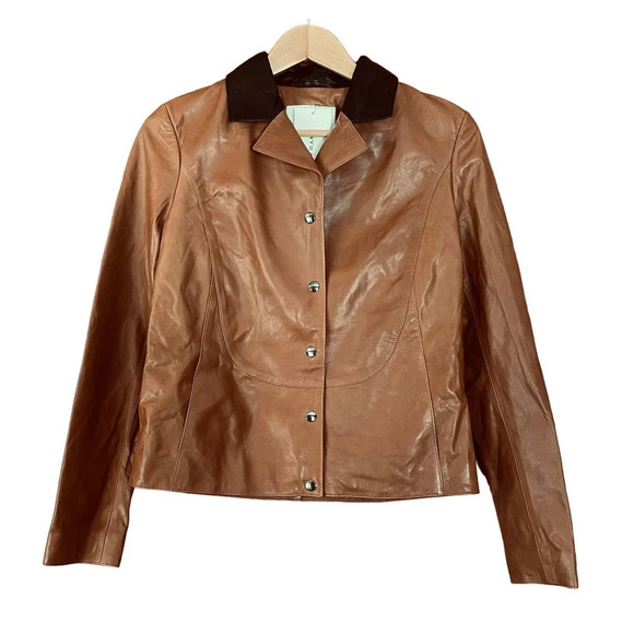 Frame Leather Jacket Snap Front Brown Size Small - Picture 1 of 15